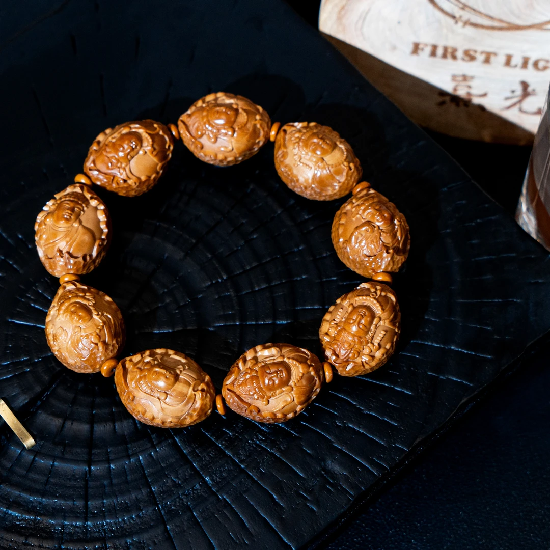 【观音】2.3水晶核老料 橄榄核雕手串