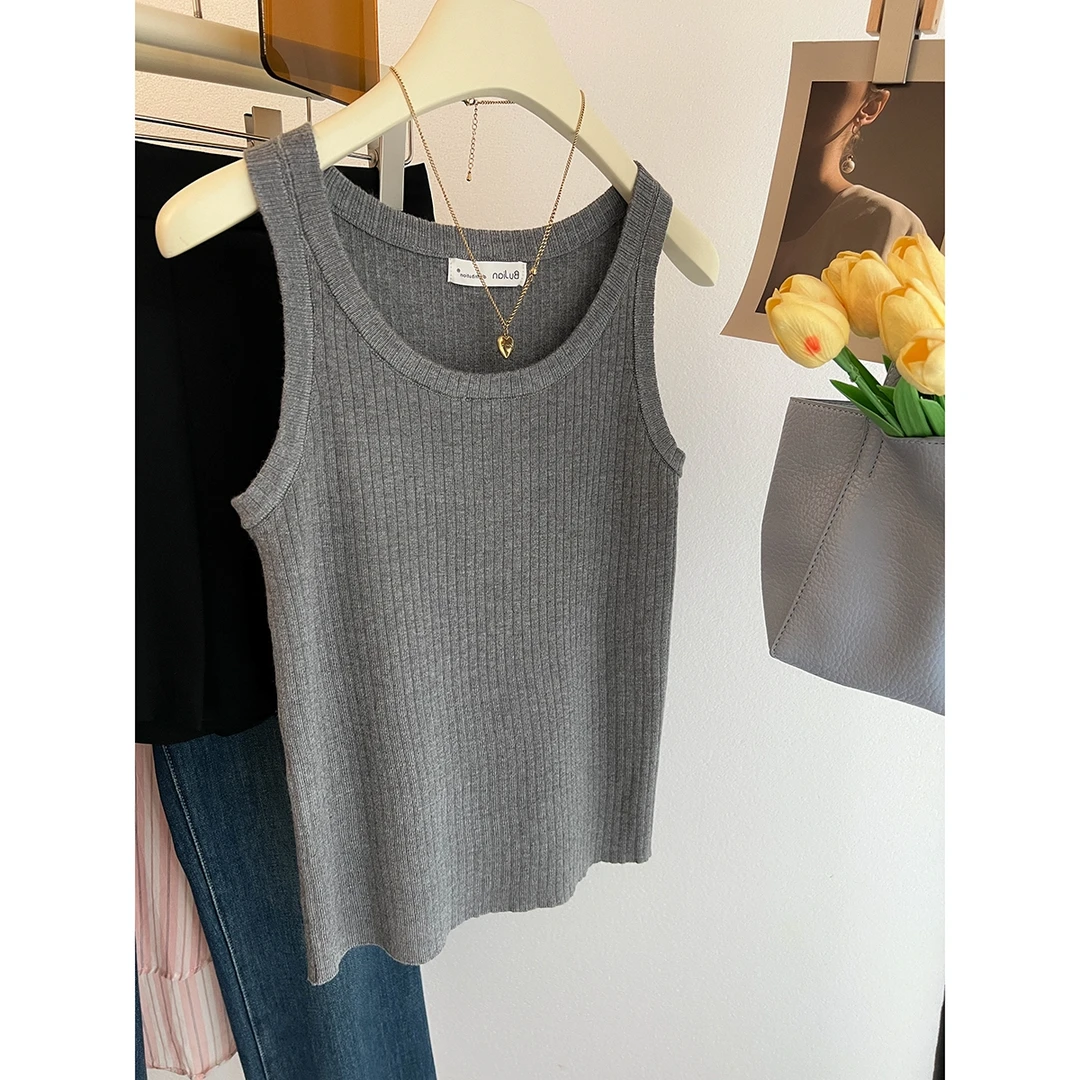 高级感灰色冰丝针织吊带小背心女内搭夏外穿修身打底无袖上衣叠穿
