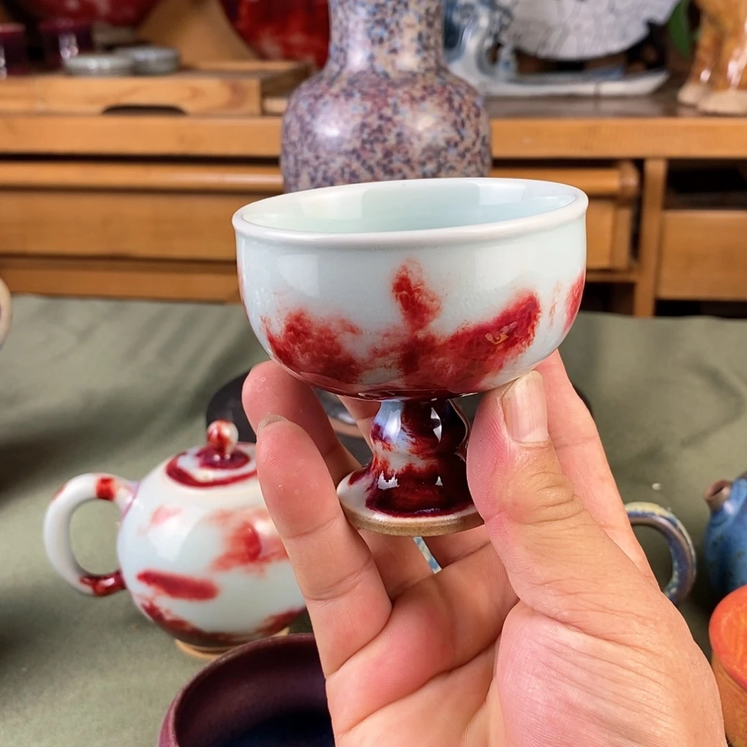 陶瓷高足杯玉石釉全手