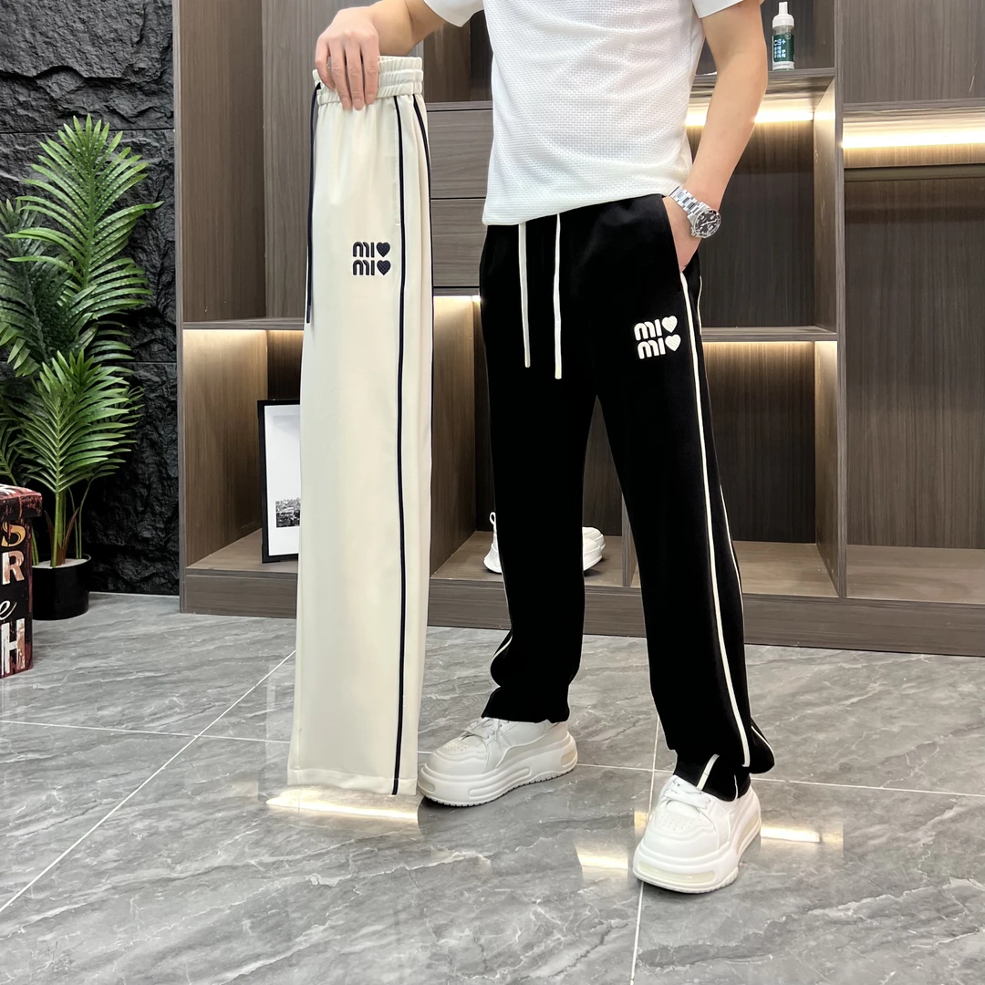 薄款宽松百搭刺绣拼接男士休闲裤印花高腰长裤直筒夏季25629