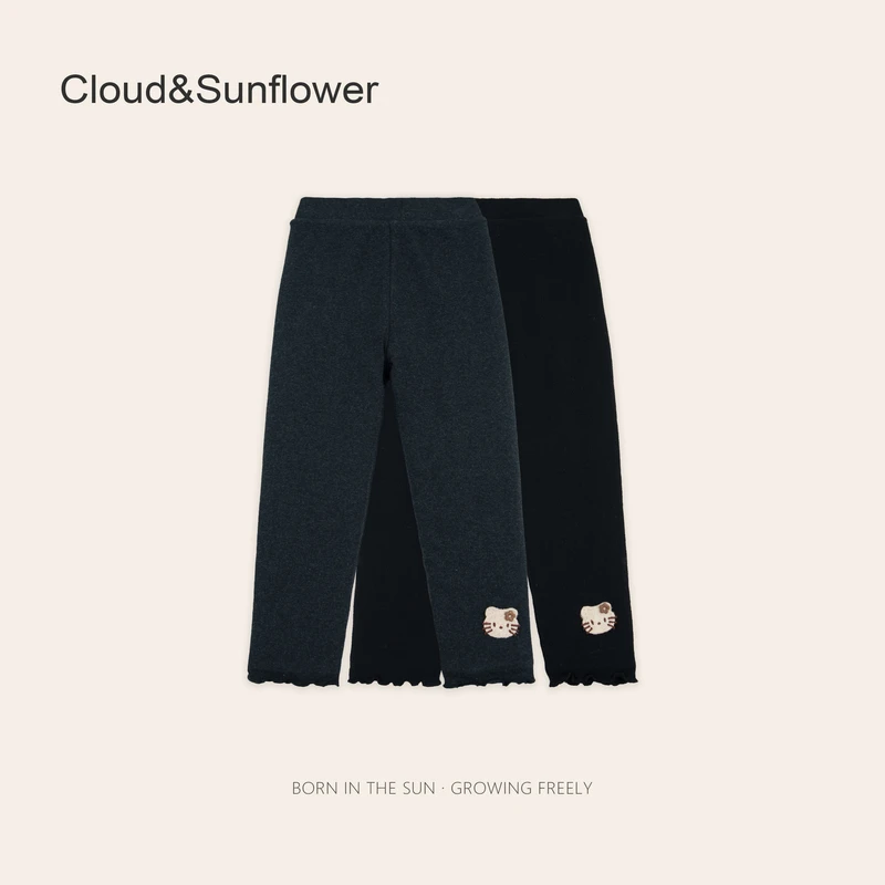 女童冬季小猫刺绣贴布绵绵加厚打底裤020