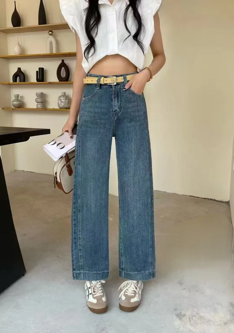 复古直筒牛仔裤25春夏新款高腰显瘦宽松裤阔腿窄版百搭显瘦