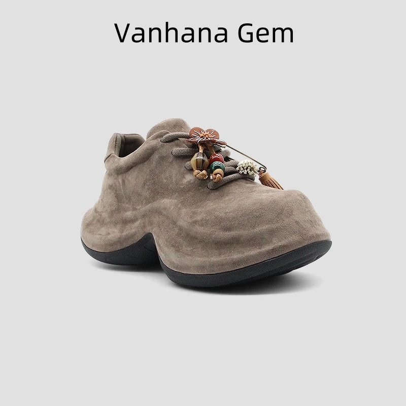 VANHANA GEM欧货女鞋秋季新款真皮复古厚底增高时尚百搭博肯女鞋