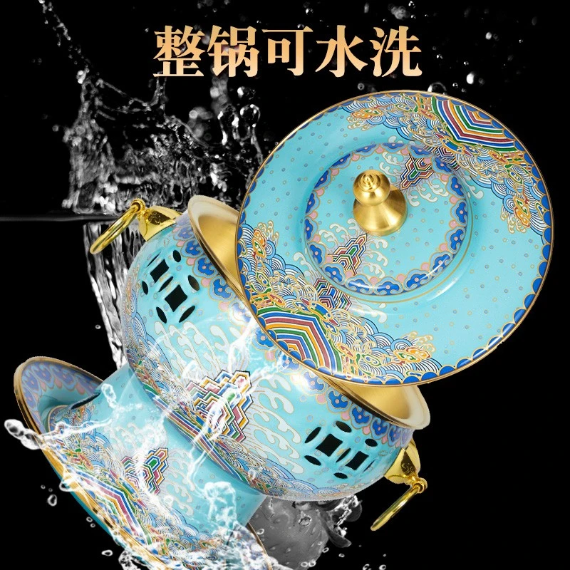 新款景泰蓝单人火锅加厚纯铜酒精铜锅小火锅一人一锅会所酒店家用
