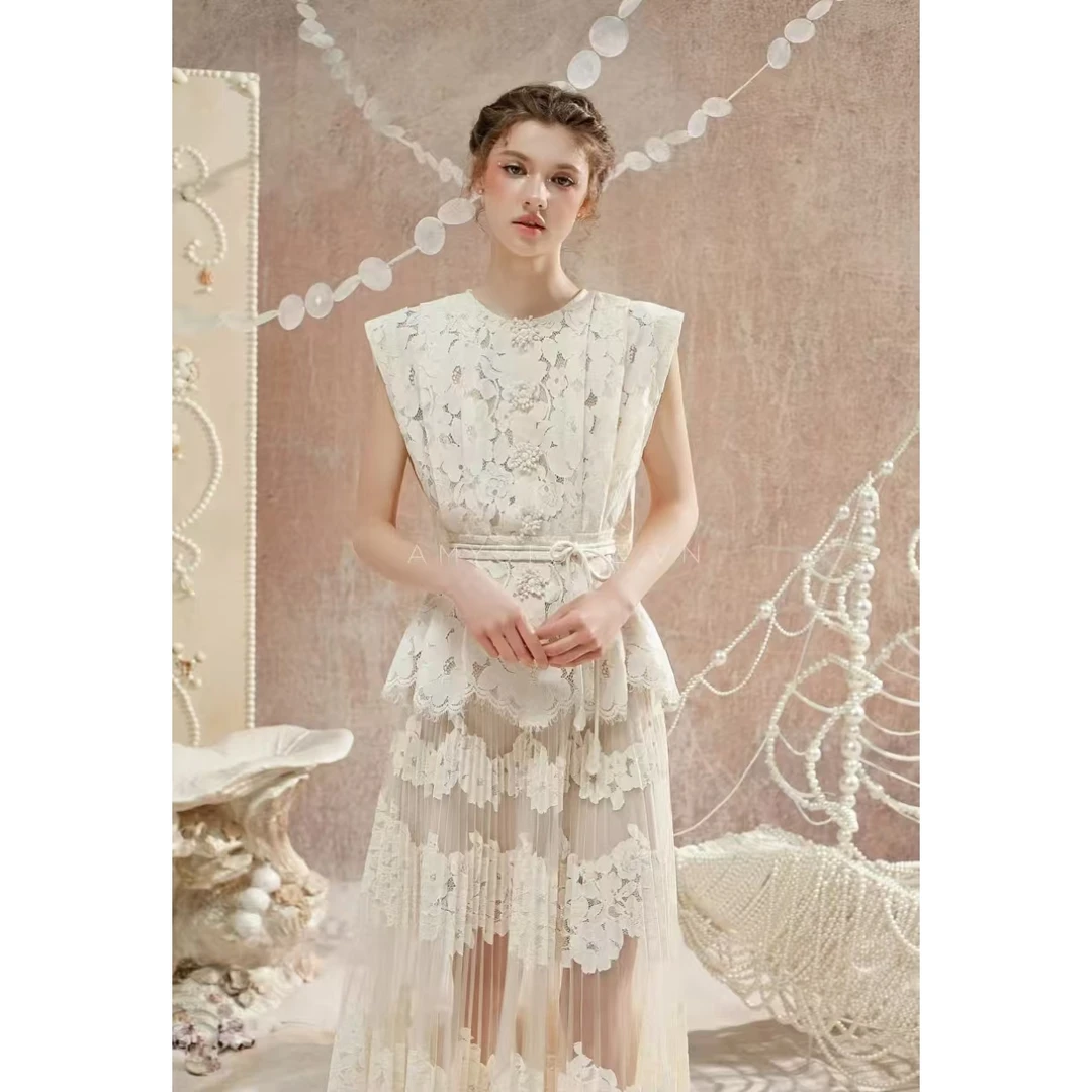 【DÉ MYSTÈRE】 越南小众法式时尚优雅镂空花束腰套装裙GSEN256230