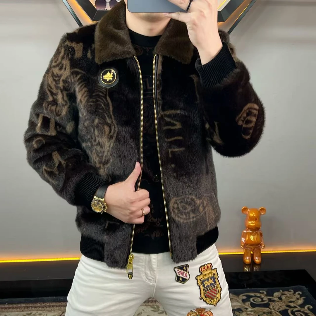 【轻奢欧货】冬季翻领男士保暖大金貂简约休闲加厚夹克百搭上衣外套