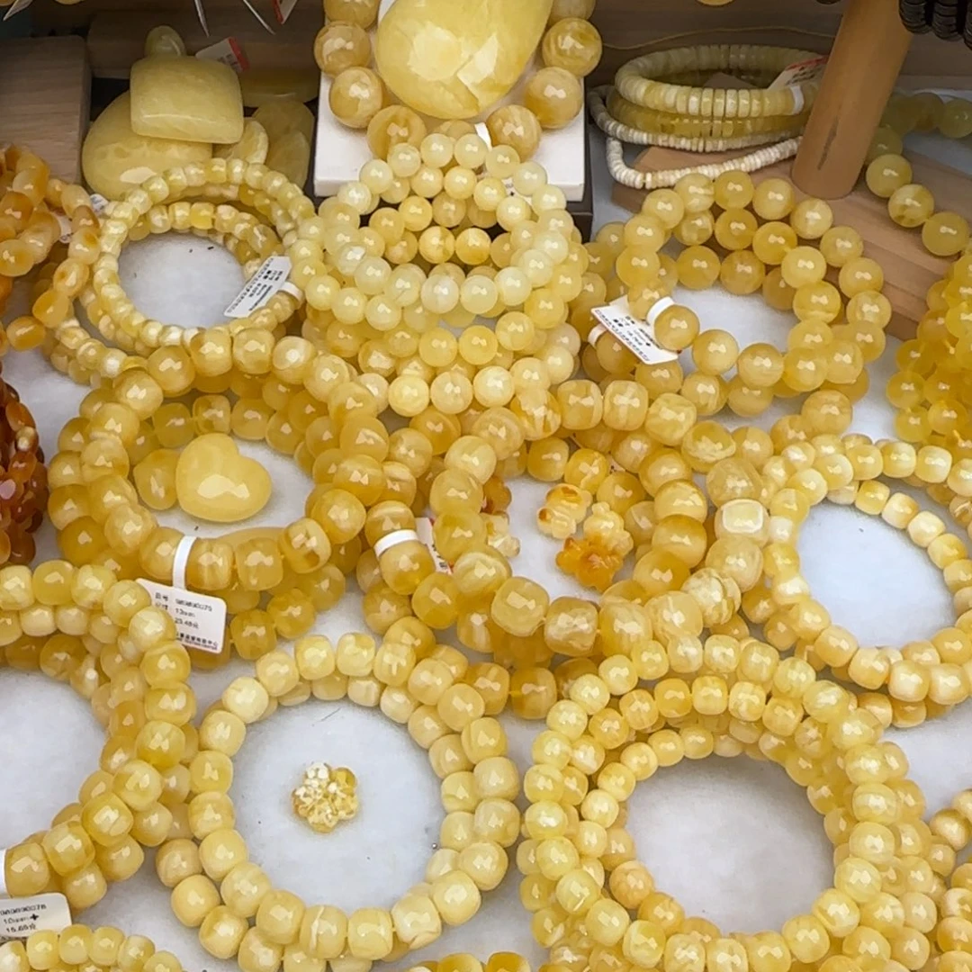 蜜蜡未镶嵌手串金白老型手串