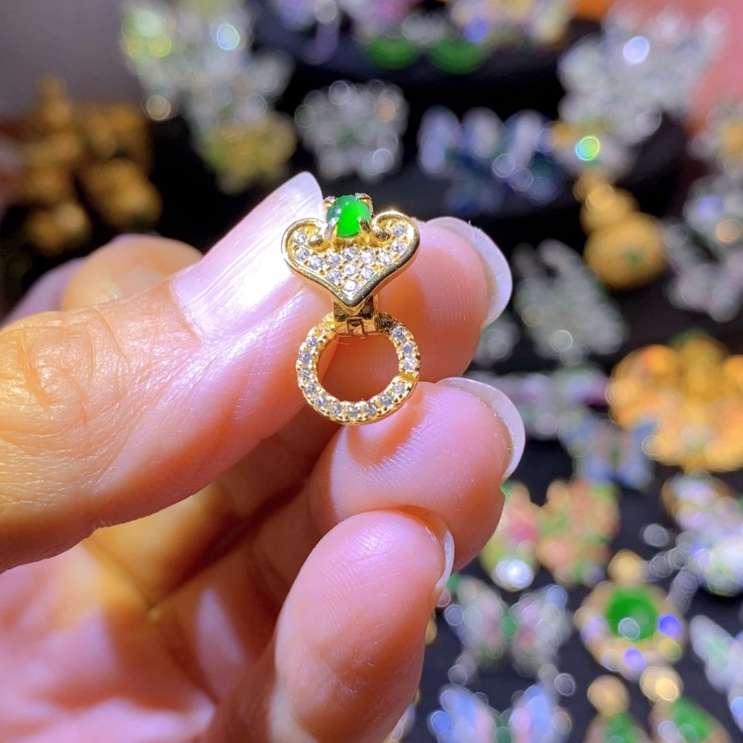 翡翠银S925镶嵌吊坠(不含链)天然有机