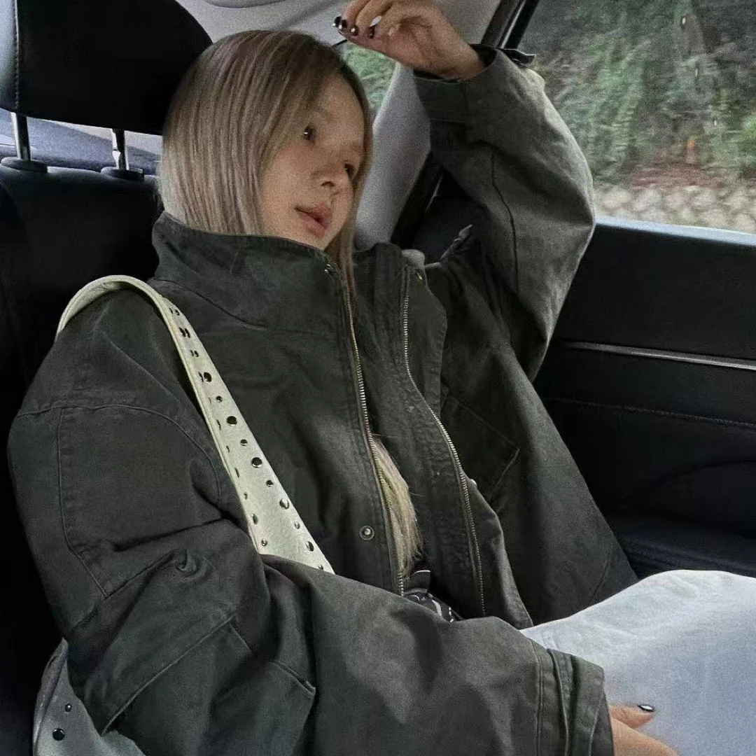 杭州六六老板娘出差自留款 军绿色慵懒宽松工装外套女