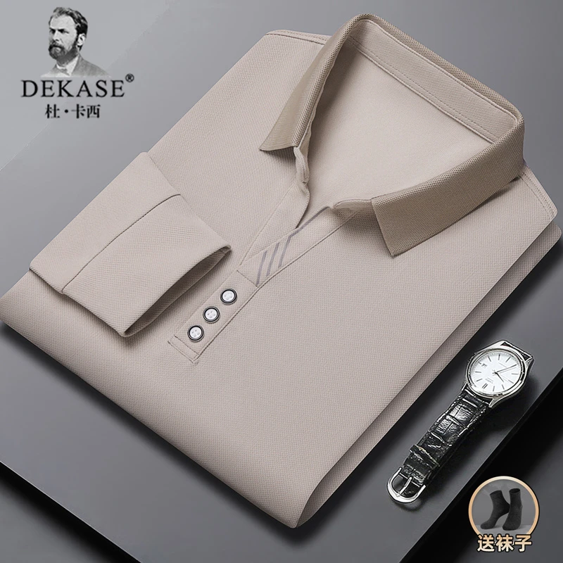 Dekase 秋冬新款POLO衫男加绒加厚中年爸爸商务风打底衫翻领上衣