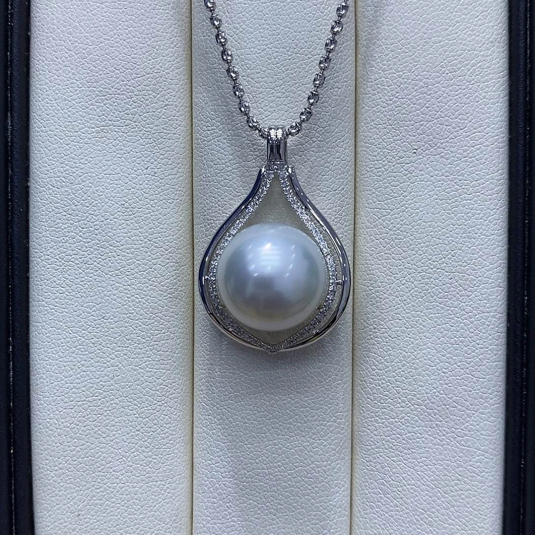 吊坠(不含链)海水珍珠18K金镶嵌14到15点位澳白