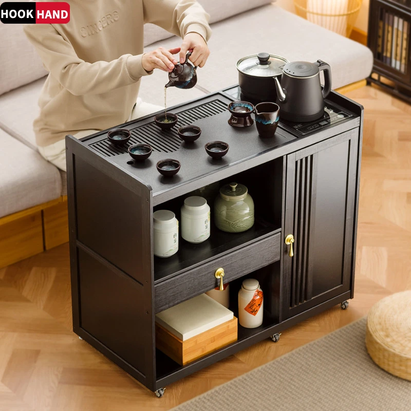 移动茶桌小茶台烧水壶一体家用茶水柜茶车阳台实木茶几煮泡茶桌子