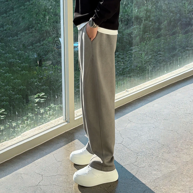 水洗加绒卫裤男士秋冬香蕉裤垂感阔腿弯刀休闲拖地裤直筒裤男