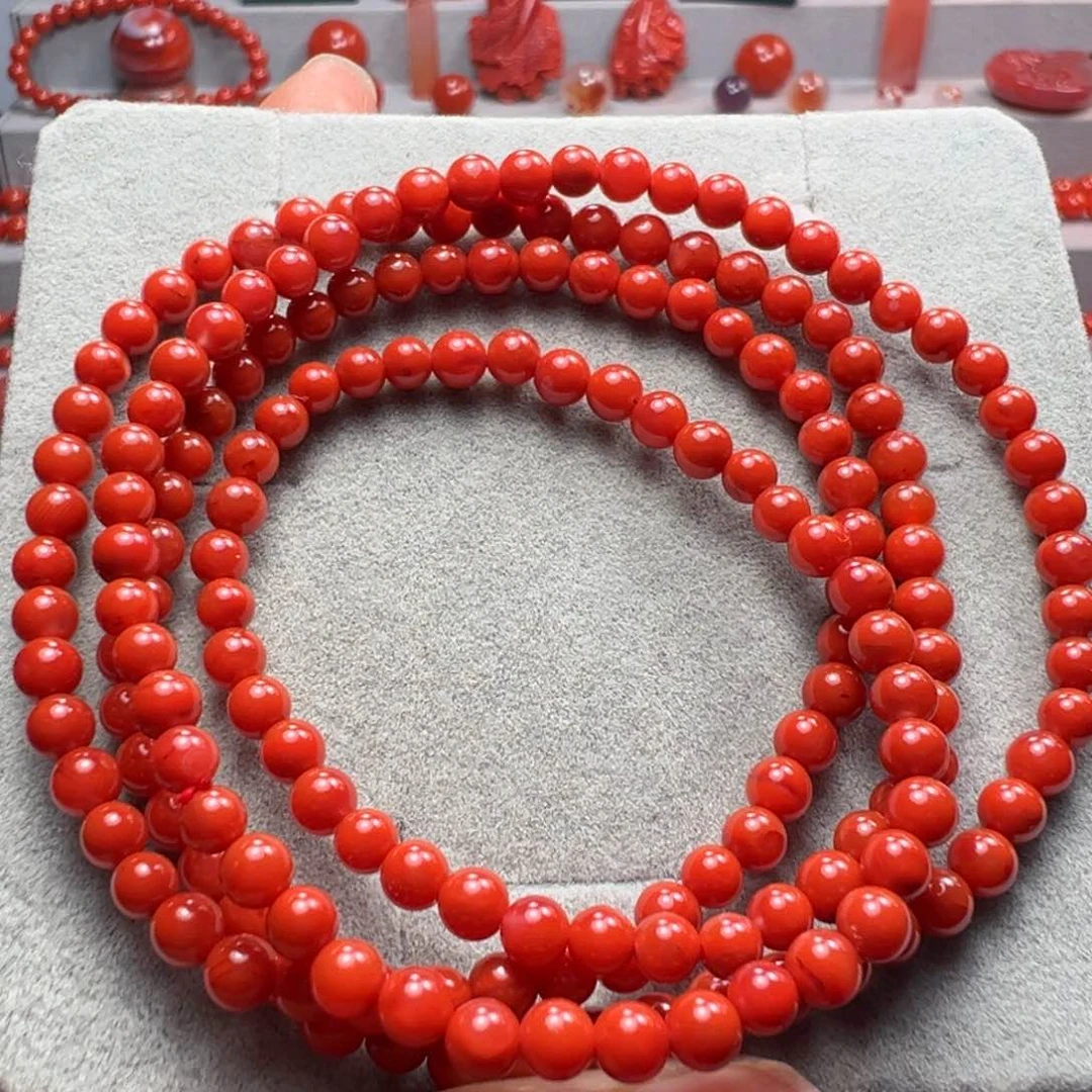 南红玛瑙天然原矿小米珠多圈手串4+mm未镶嵌