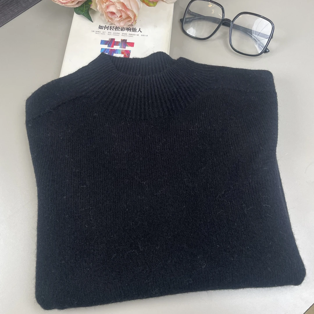 100绵羊毛秋冬无缝长袖打底针织衫女士保暖羊毛衫M040