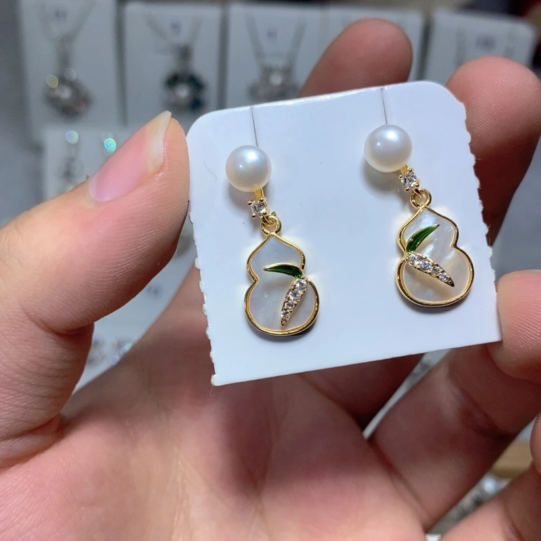 耳饰银S925镶嵌淡水珍珠