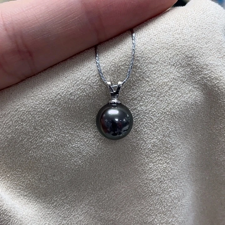 颈饰海水珍珠银S925镶嵌大溪地 9-10mm 34号