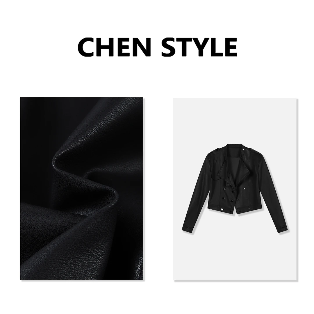 楚楚君~【街头拽姐】WT65507百搭时尚纽扣皮衣