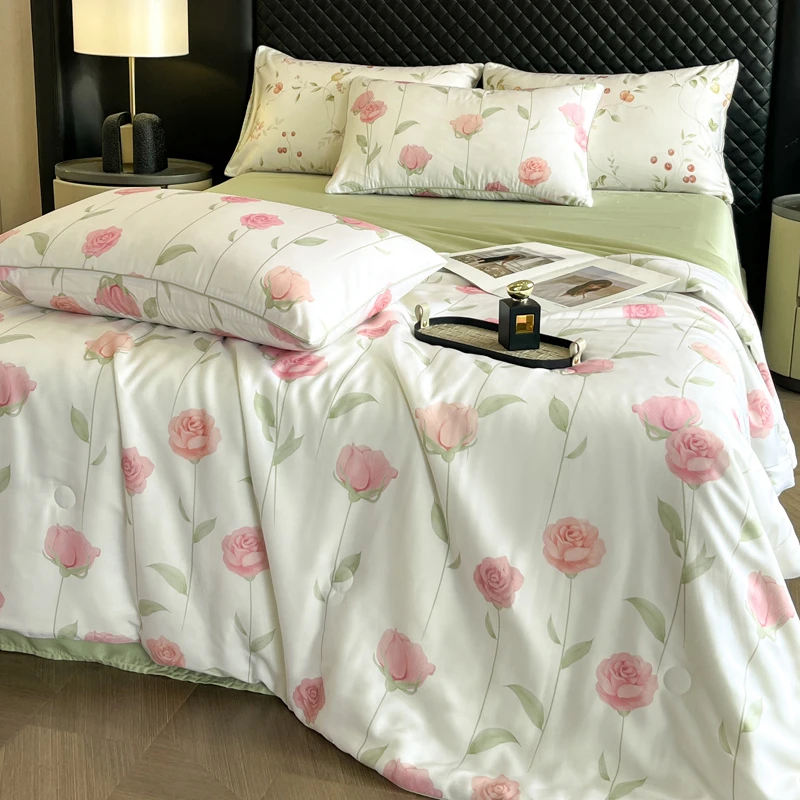 双面莱赛尔纤维凉感空调被四件套天丝夏凉被丝滑床单被子枕套机洗