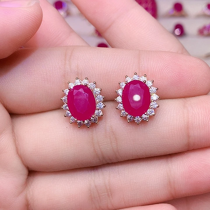 耳饰红宝石银S925镶嵌
