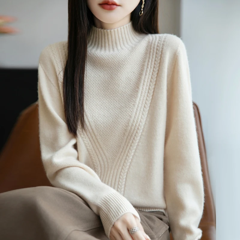 秋冬新款针织时尚内搭女式加厚半高领针织打底衫百搭显瘦