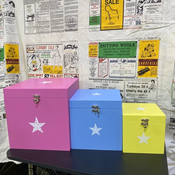 一套三个！实木110彩色收纳盒