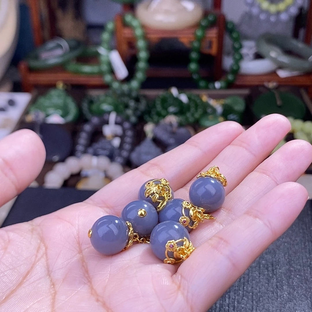 和田玉多样性发一 925.银烟紫圆珠未镶嵌