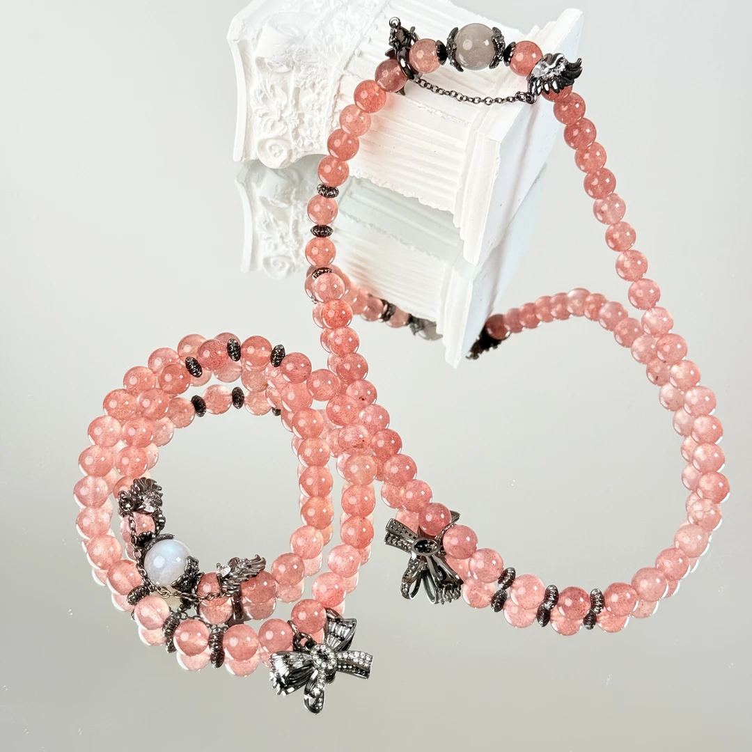 【星尘护念】草莓晶灰月光手串8-11mm面小仙多样性发其一