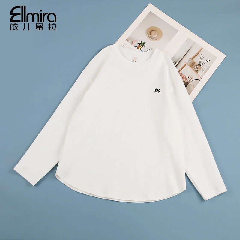【兰瑾】9442女童t恤长袖秋季儿童上衣白色打底衫百搭圆领大童洋气