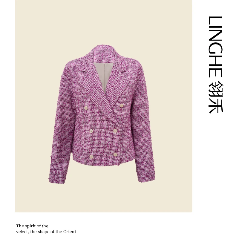 翎禾LINGHE-长袖短外套香风外套小香外套千鸟格上衣幂式穿搭