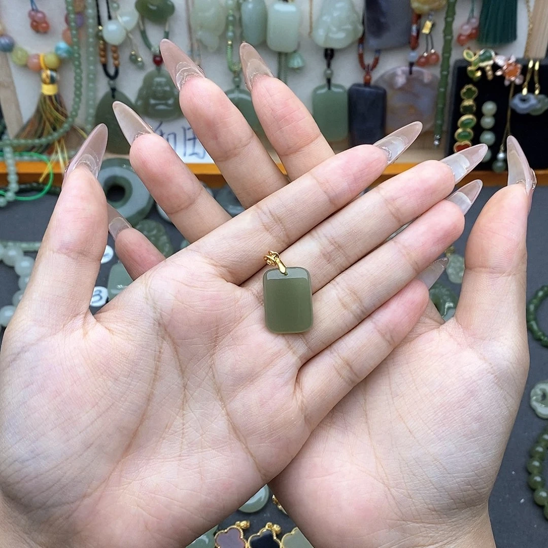 和田玉银S925镶嵌吊坠(不含链)
