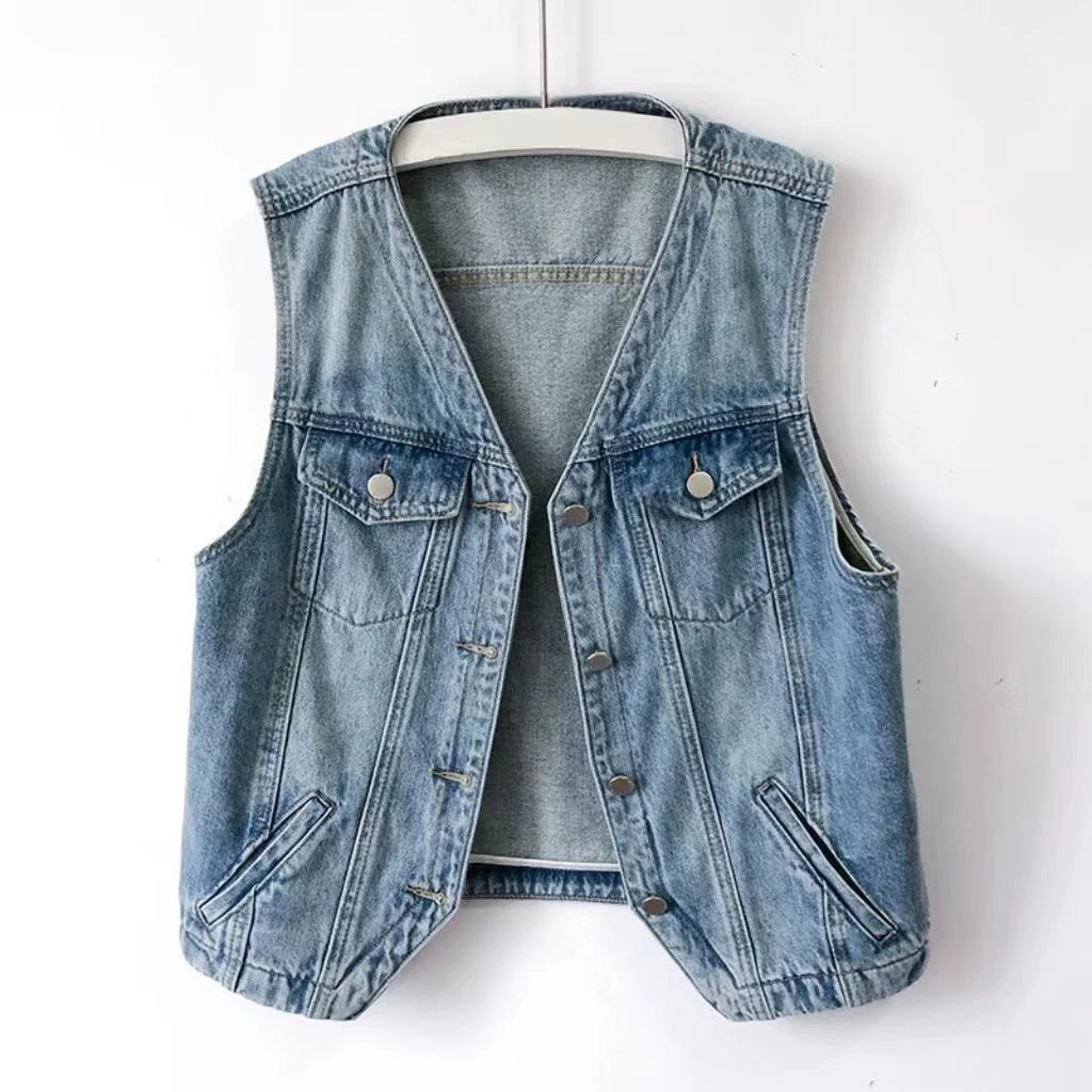 马户-经典百搭字母牛仔马甲-D033