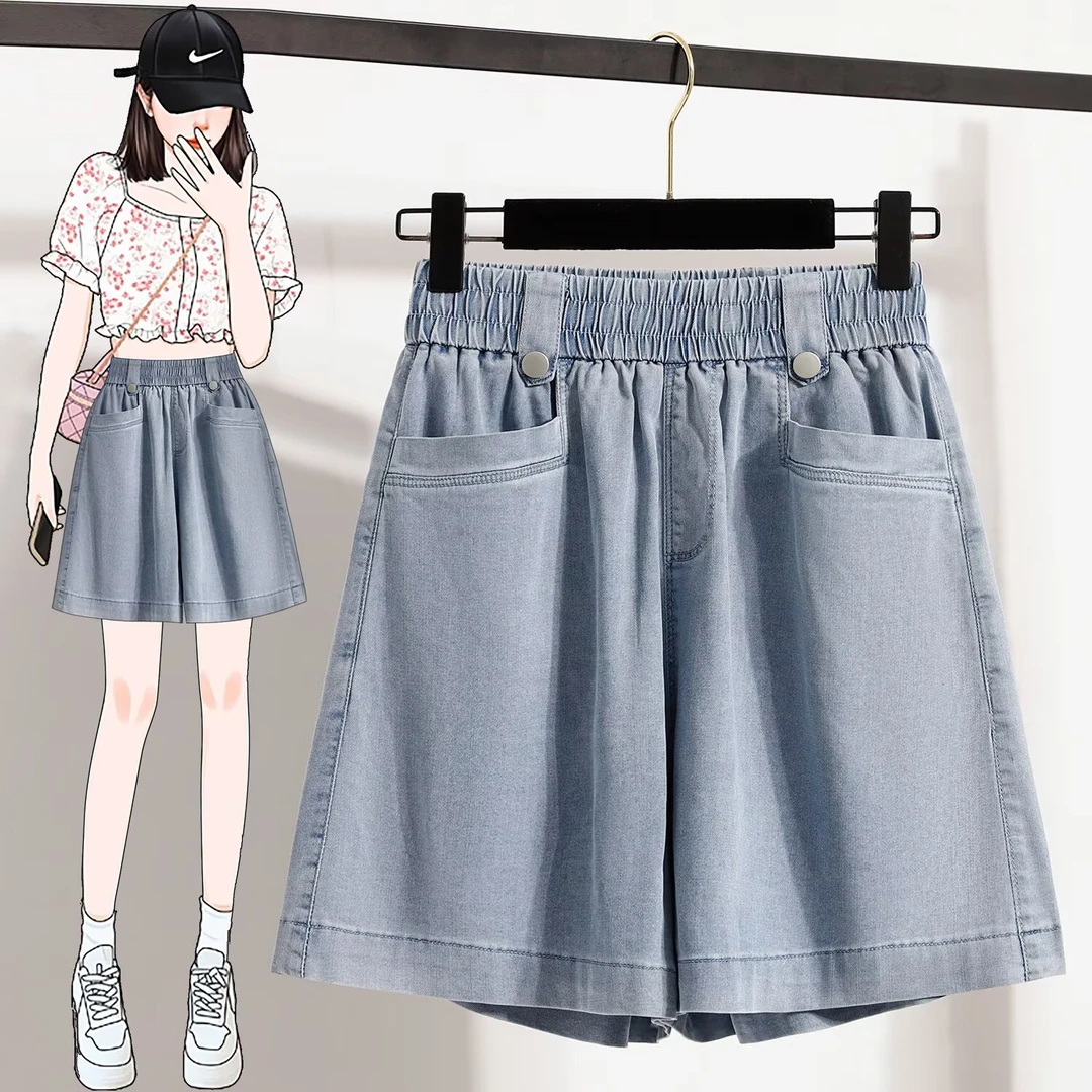 JIANAOBEN/简澳本夏季薄款大码宽松牛仔阔腿短裤女显瘦垂感五分裤