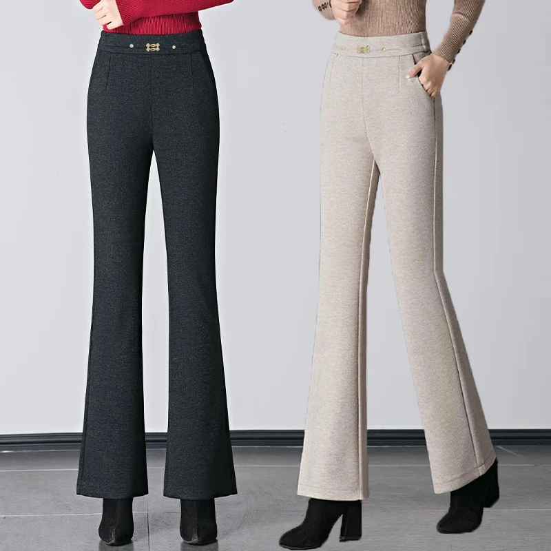 8811单裤毛呢裤微喇裤长裤秋冬季厚款高腰弹力妈妈裤显瘦修身