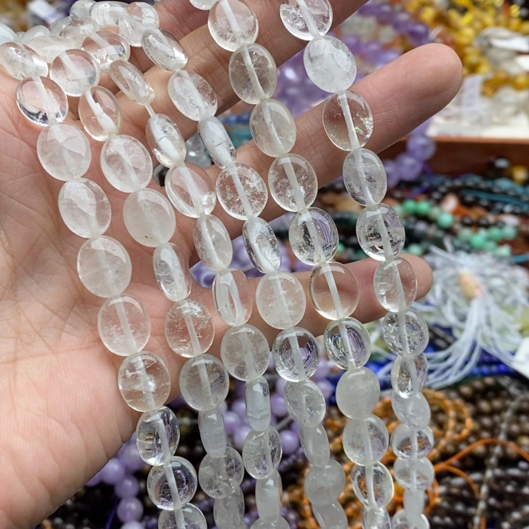 玛瑙/玉髓合金珠宝半成品一条天然10×12椭圆白水晶