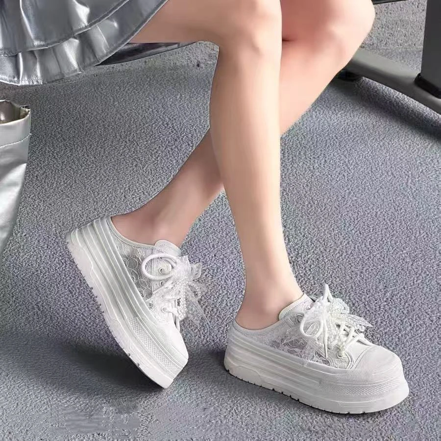 C6595 白色  时尚舒适厚底圆头包头真皮休闲拖鞋