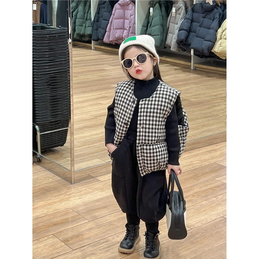 PAOFUPP童装时髦套装25春秋款女童男童加厚面包服马甲毛衣+束脚裤