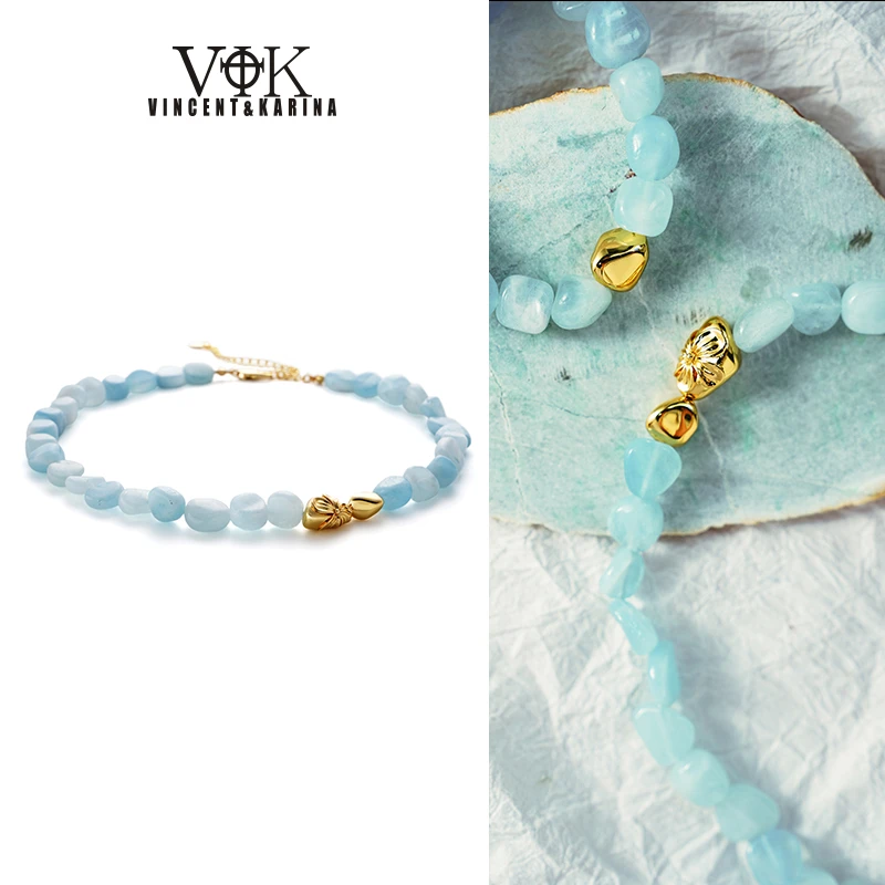VINCENT&KARINA 铜合金项链 【灵曜·光与石】天蓝色糯体海蓝项链