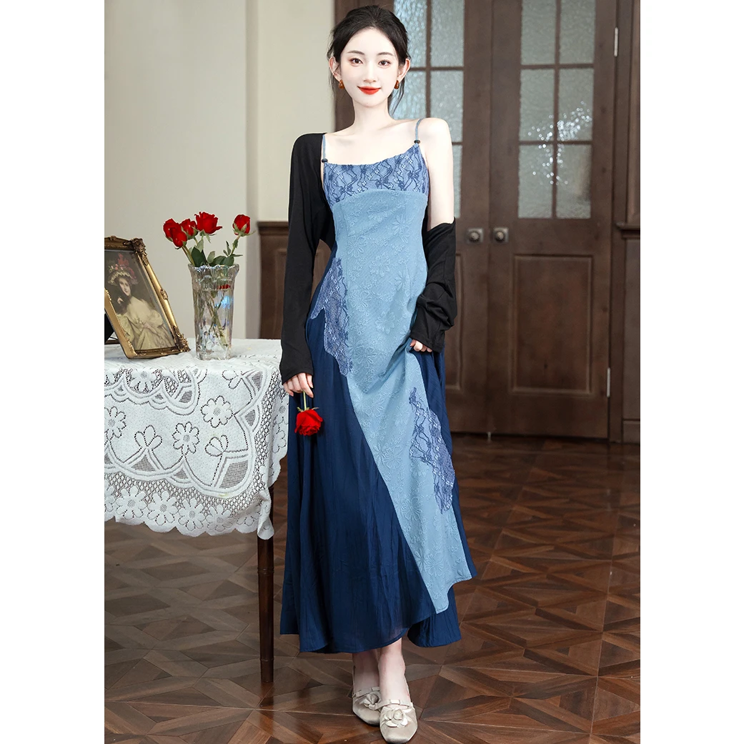 HX 轻雾山雨禅意新中式吊带裙+针织开衫套装