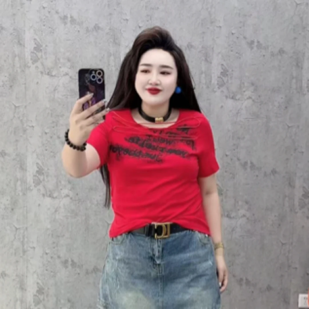 欧货夏季时尚修身印花打底衫