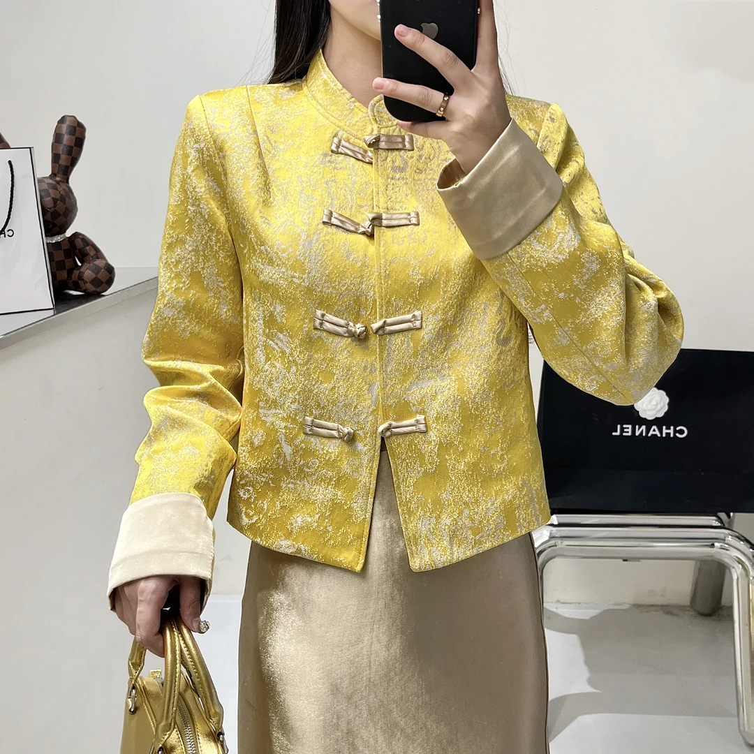 中国风女装唐装高级感金色轻熟风短款新中式外套女2025012