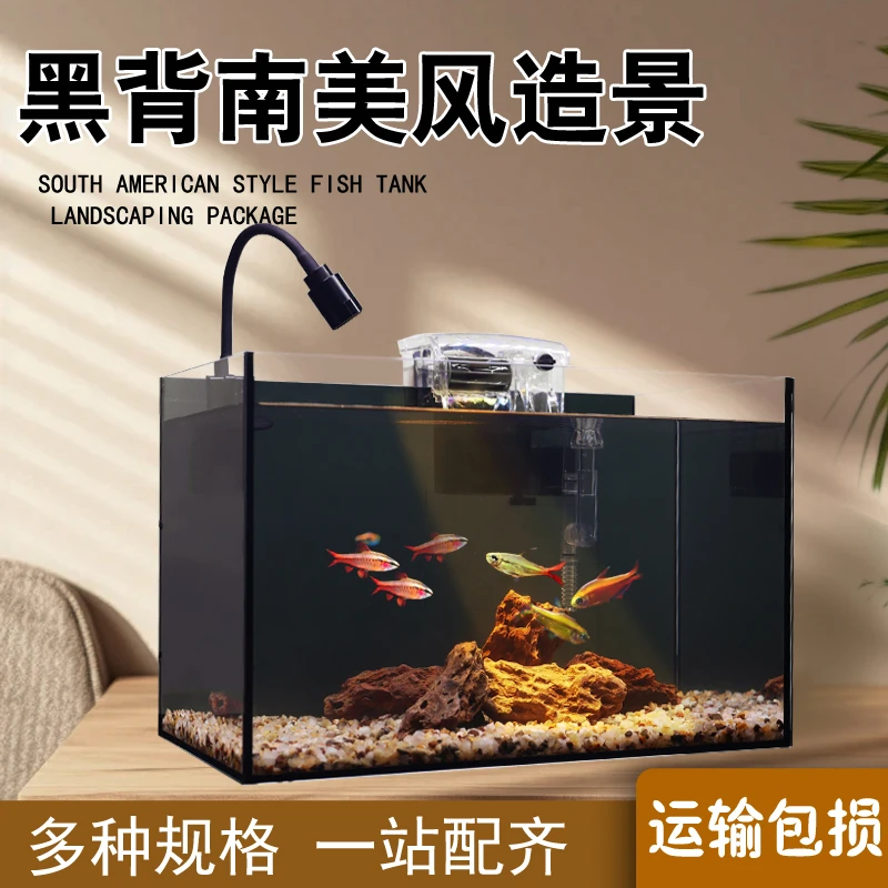南美原生溪流缸黑背超白玻璃鱼缸客厅小型裸乌龟缸造景桌面生态缸