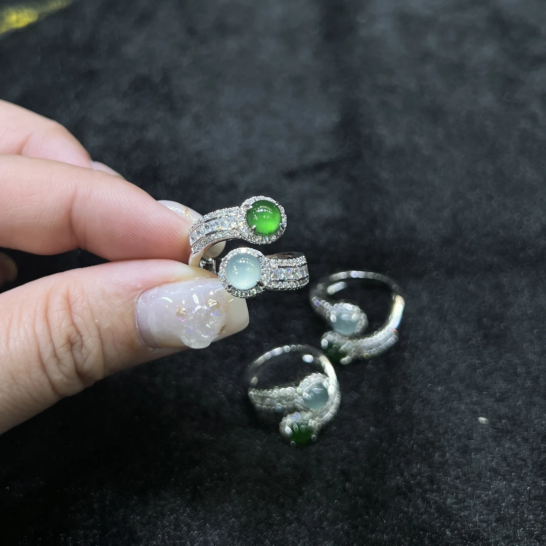 【金旭上成】天然翡翠A货双色蛋面戒指开口戒  轻奢多样性发一件