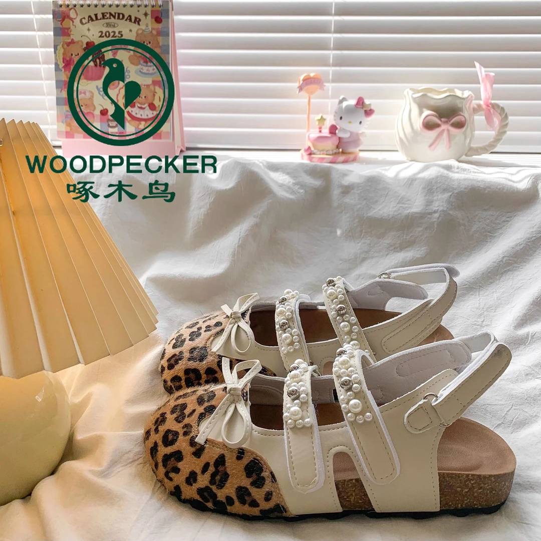 啄木鸟豹纹包头凉鞋女夏外穿高级感2025新款配裙子厚底勃肯凉拖鞋
