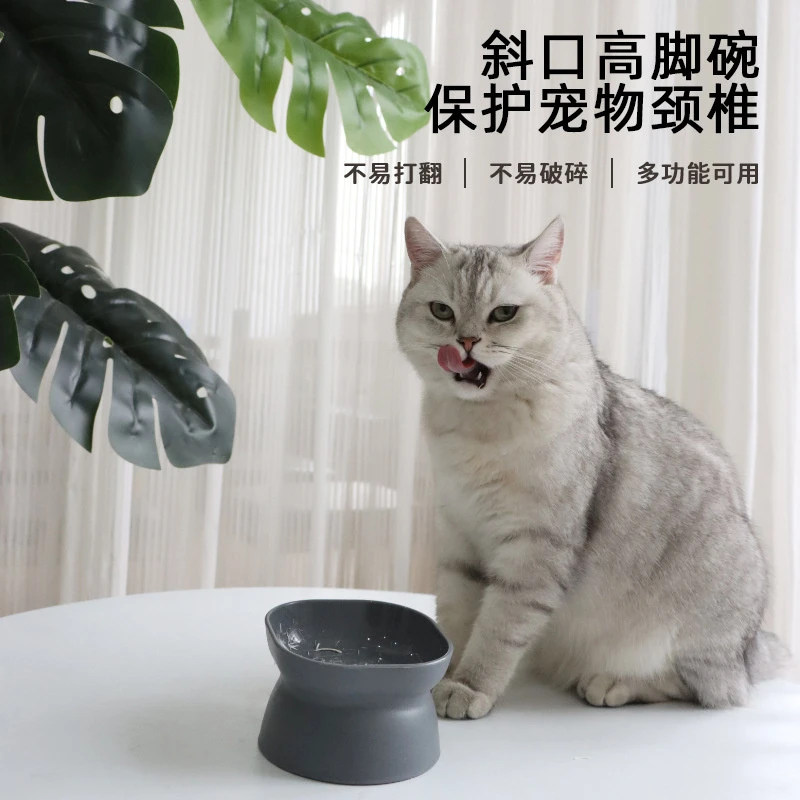 大开口高脚塑料猫碗经典护颈防打翻猫狗宠物的食具猫咪狗碗饮水碗