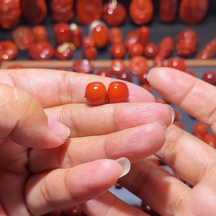 南红玛瑙未镶嵌配饰柿子火焰纹对珠10.5mm
