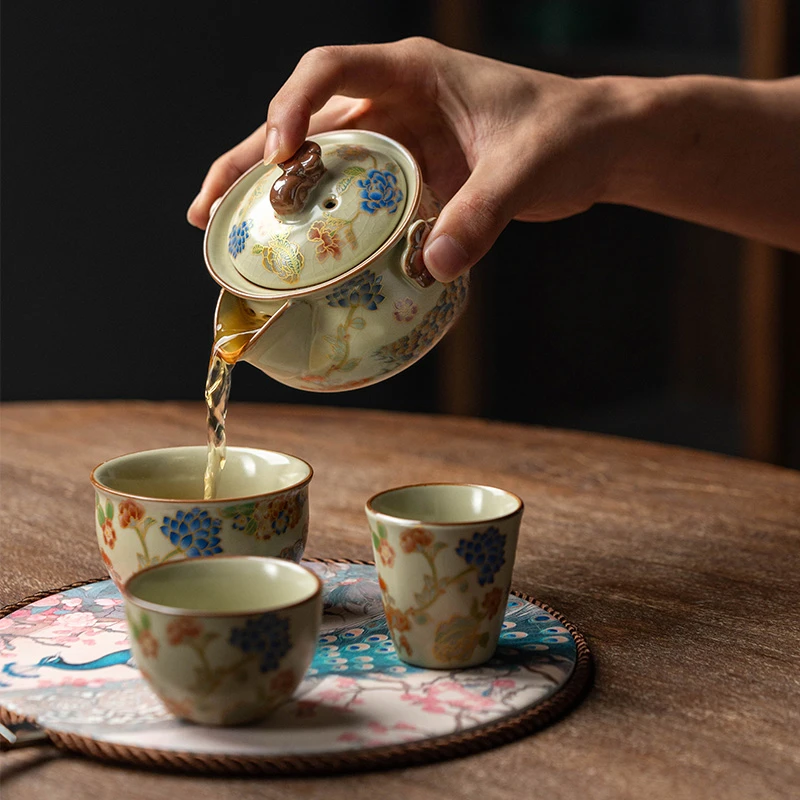 黄汝孔雀一壶三杯旅行套组加茶盘  MC086