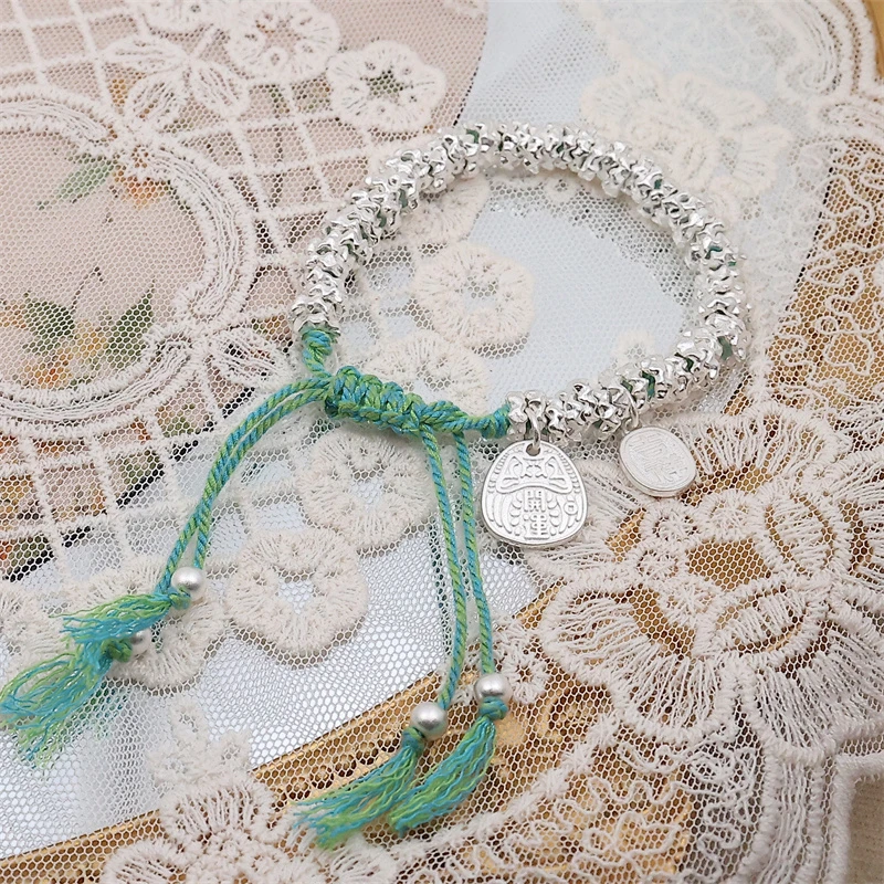 足银手链 SZ71绿盘缠碎银手链（哈利严选）