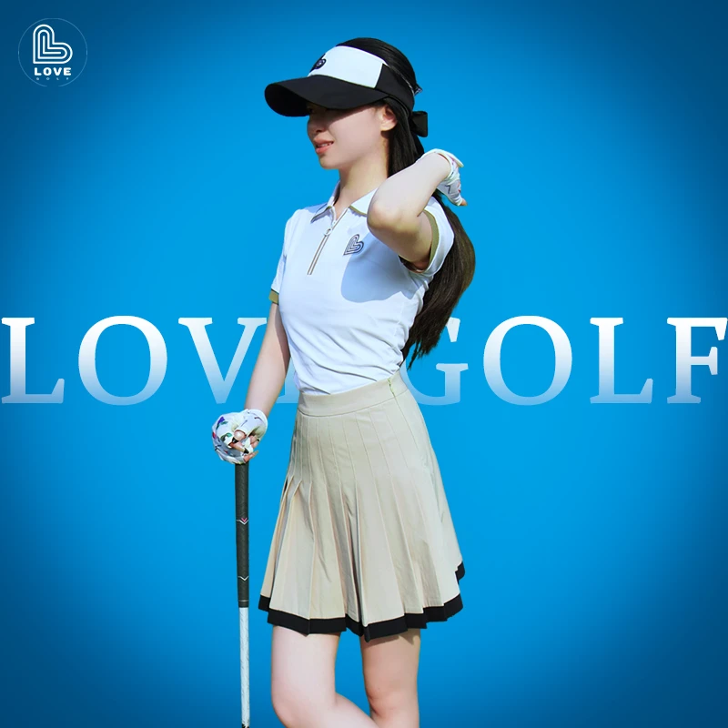 高尔夫组合款女Lovegolf修身显瘦潮牌纯欲风白色上衣卡其色短裙