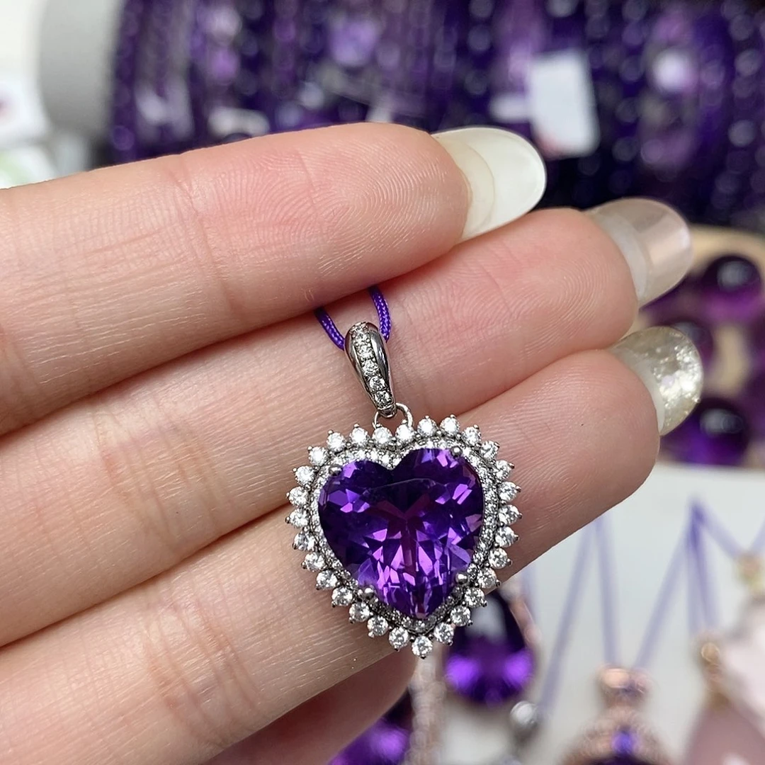 颈饰银S925镶嵌紫晶沐*海洋之心